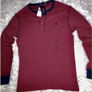 Ralph Lauren Polo Crimson/Navy
Heavy Waffle Knit Mens Button
Crew Shirt sz LRG